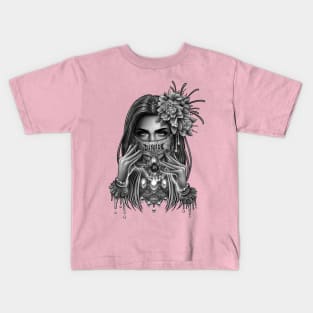 Skull Mask and Peony Flower Kids T-Shirt